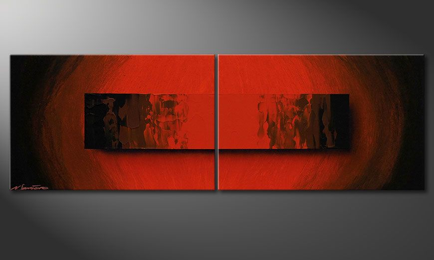 Handy made acrylic painting Glowing Red 120x40x2cm