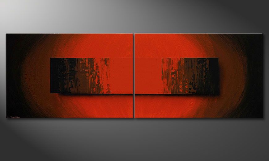 Large scale modern painting Glowing Red 240x80x2cm