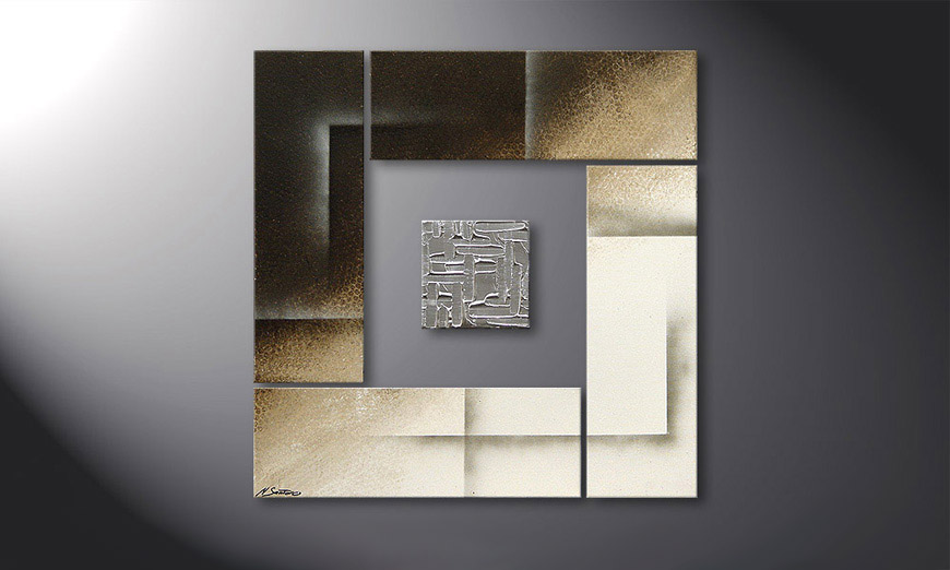 Painting Silver Cube in 80x80x2cm