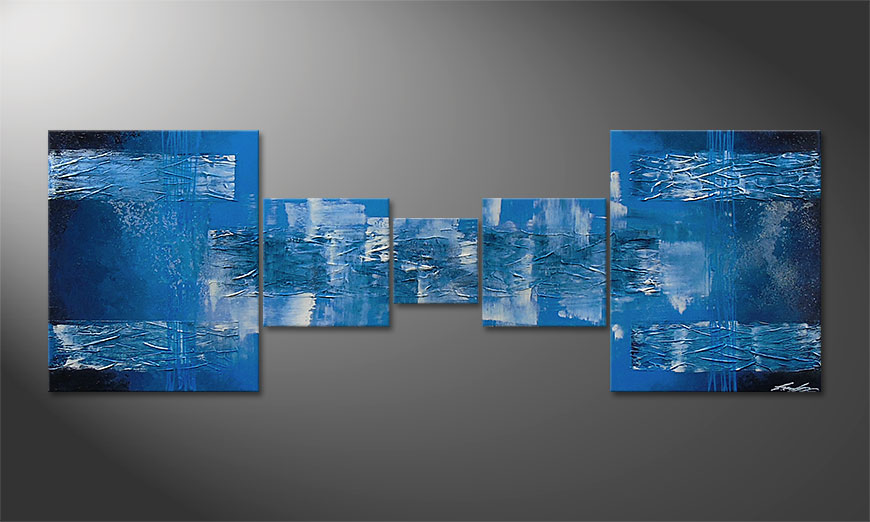 Hand-painted painting Blue Waves 180x60x2cm