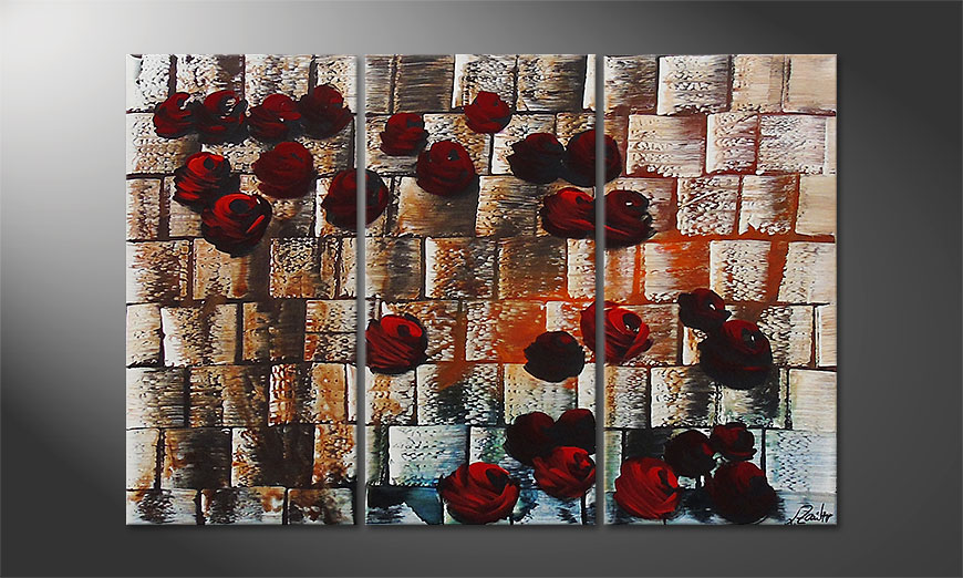 Hand painted painting Storm of Roses 120x80cm