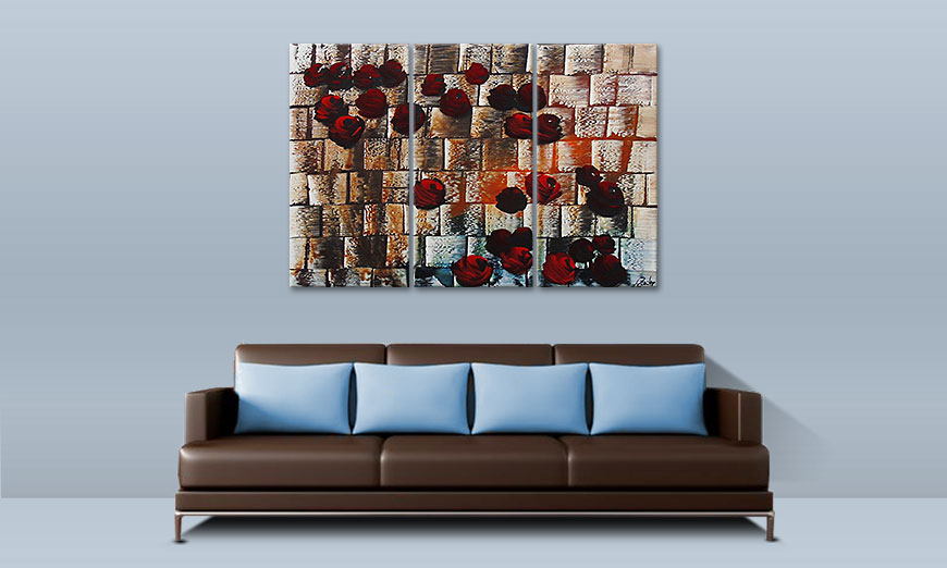 Hand painted painting Storm of Roses 120x80cm