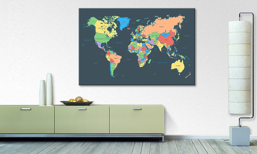 The exclusive art print Colorful Map 120x80 cm