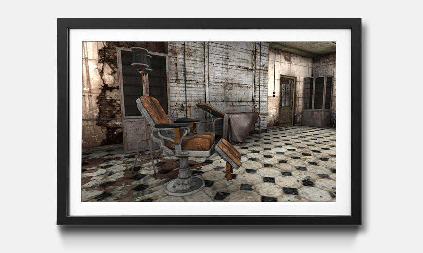 The framed art print Decayed Barber