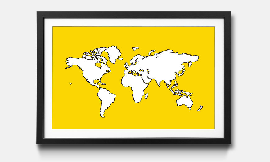 The framed wall art Map Of The World Yellow