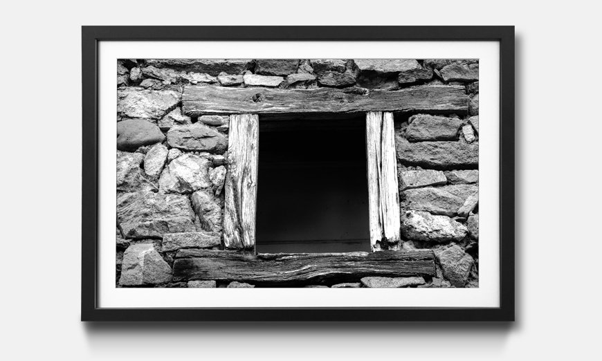 The framed wall art Window with Old Wooden