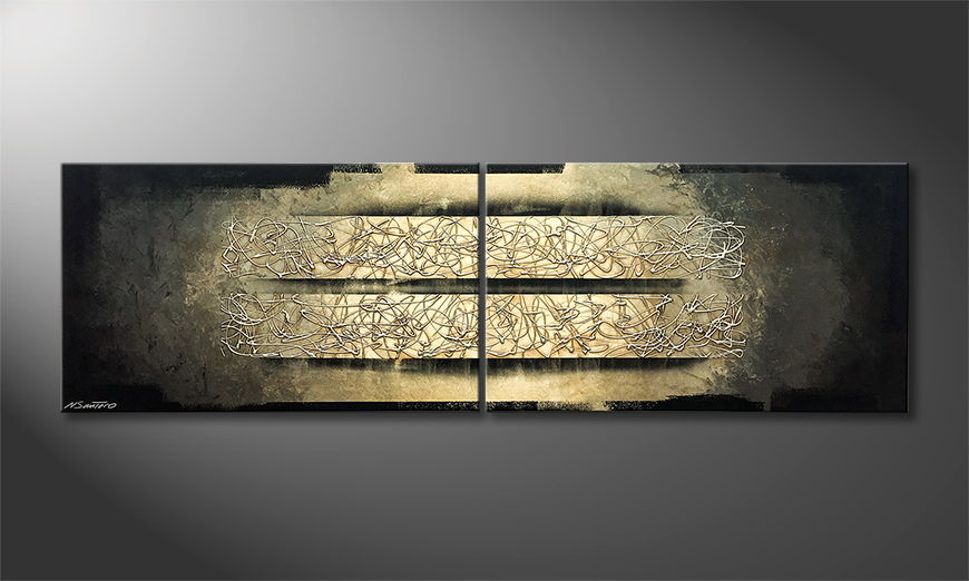 Canvas painting Silver Chaos 200x60cm