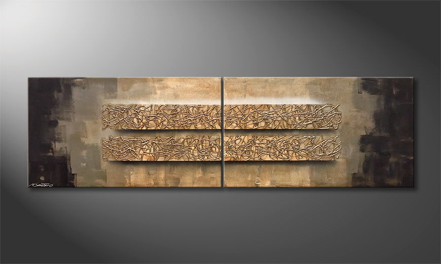 Canvas painting Silver Earth 200x60cm