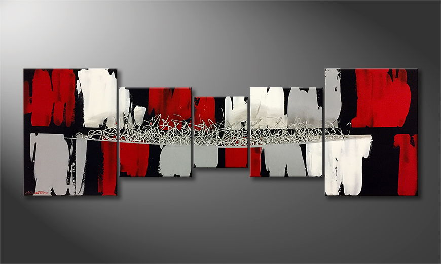 Hand painted painting Back To Red 210x60cm