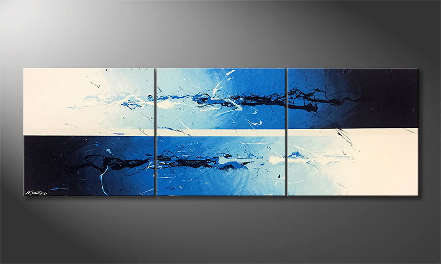 Hand painted painting Blue Stream 210x70cm