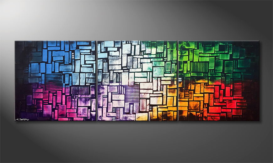 Hand painted painting Color Cubes 240x80cm