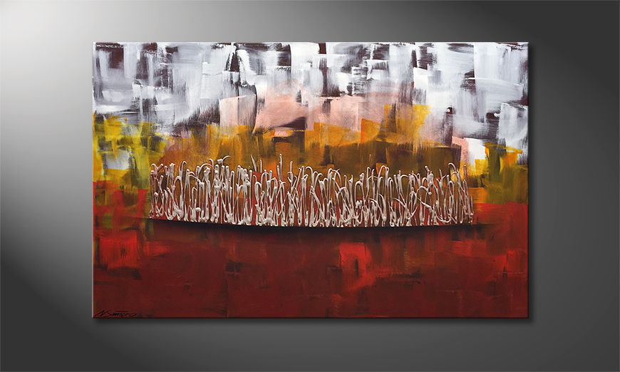 Hand painted painting Flammed Silver 120x80cm