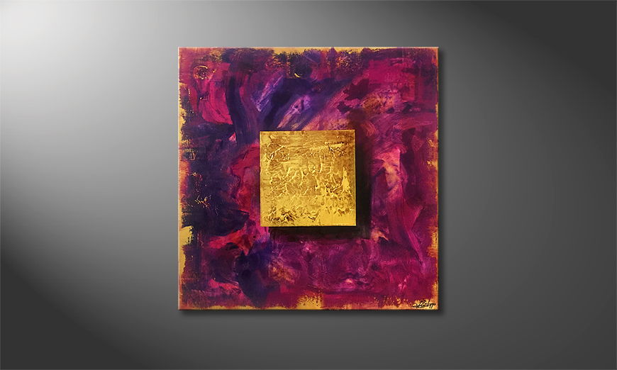Hand painted painting Gold Berry 70x70cm