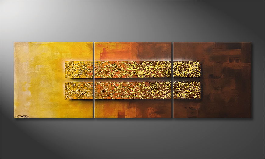 Hand painted painting Golden Afterglow 210x70cm