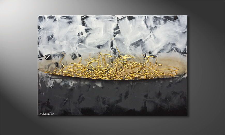 Hand painted painting Golden Fire 120x80cm