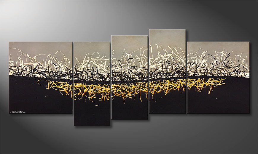 Hand painted painting Golden Horizon 190x80cm