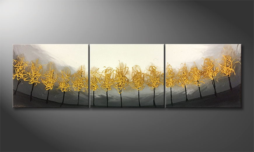 Hand painted painting Golden Trees 210x60cm