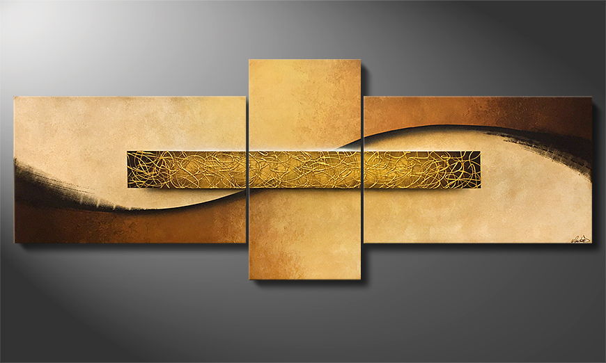 Hand painted painting Golden Vibrancy 300x120x4cm