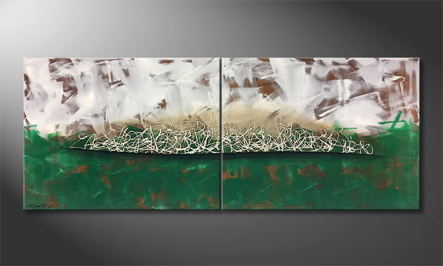 Hand painted painting Green Wave 180x70cm