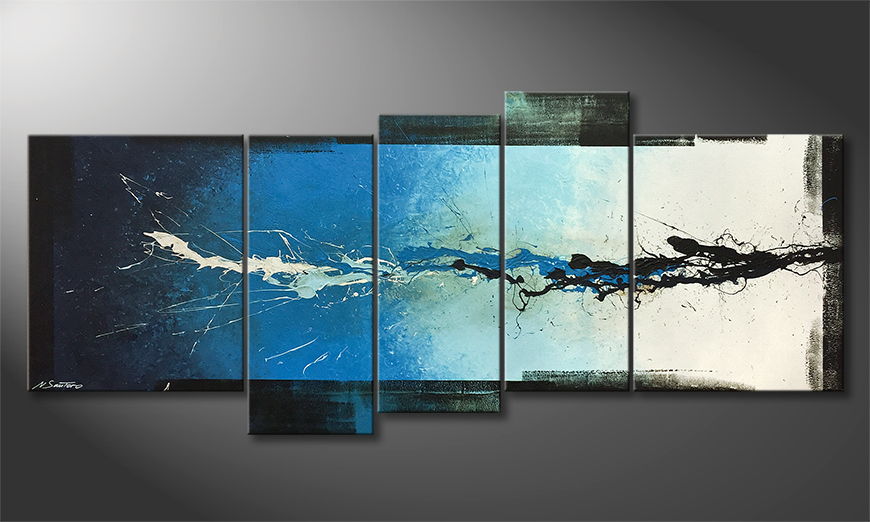 Hand painted painting Lively Blue 190x80cm