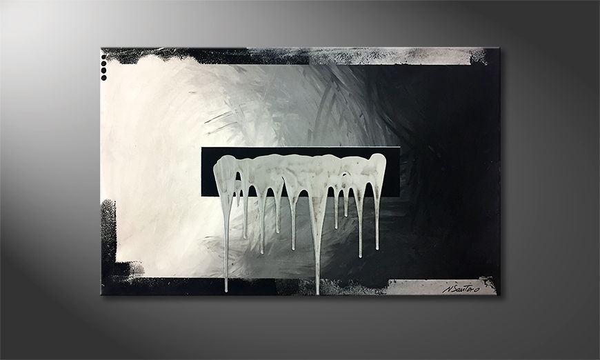 Hand painted painting Melting Silver 120x75cm