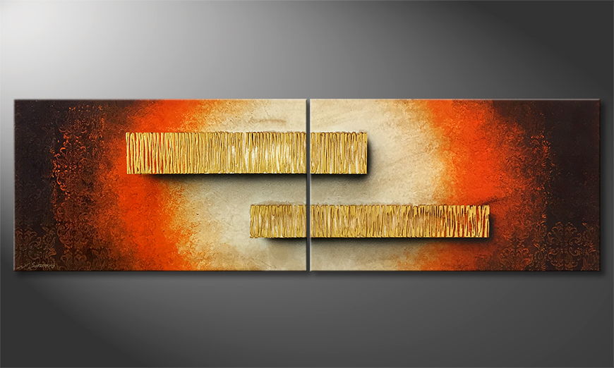 Hand painted painting Oriental Gold 200x60cm