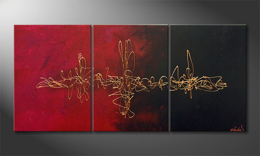 Hand painted painting Pulsating Gold 150x70cm