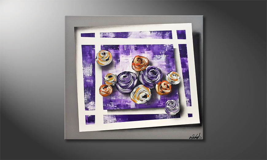 Hand painted painting Purple Roses 90x80cm
