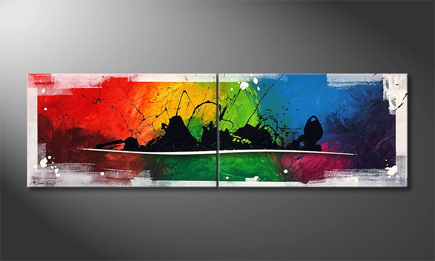 Hand painted painting Rainbow Horizon 200x60cm