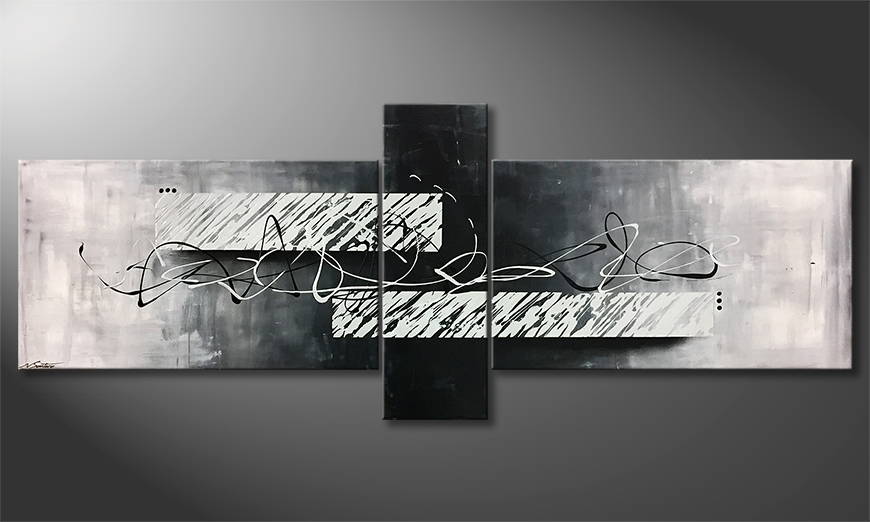 Hand painted painting Rainy Silver 230x90cm