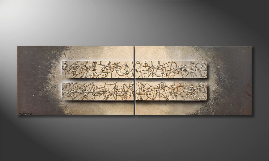 Hand painted painting Touching Silver 200x60cm