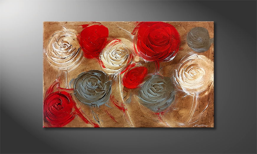 Hand painted painting Wasteland Roses 120x75cm