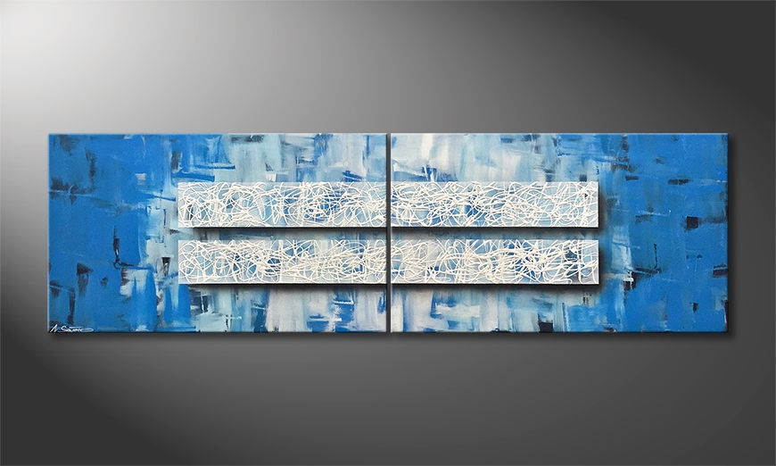 Hand painted painting Water Sky 200x60cm