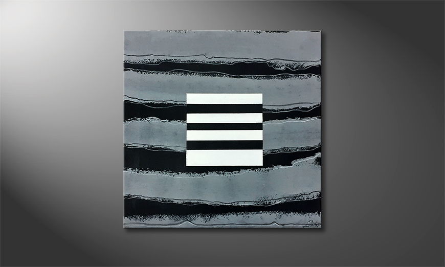 Hand painted painting White Stripes 80x80cm