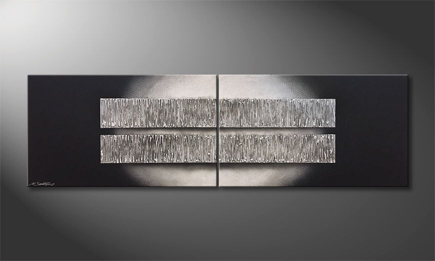 Modern painting Silver Reflection 200x60cm