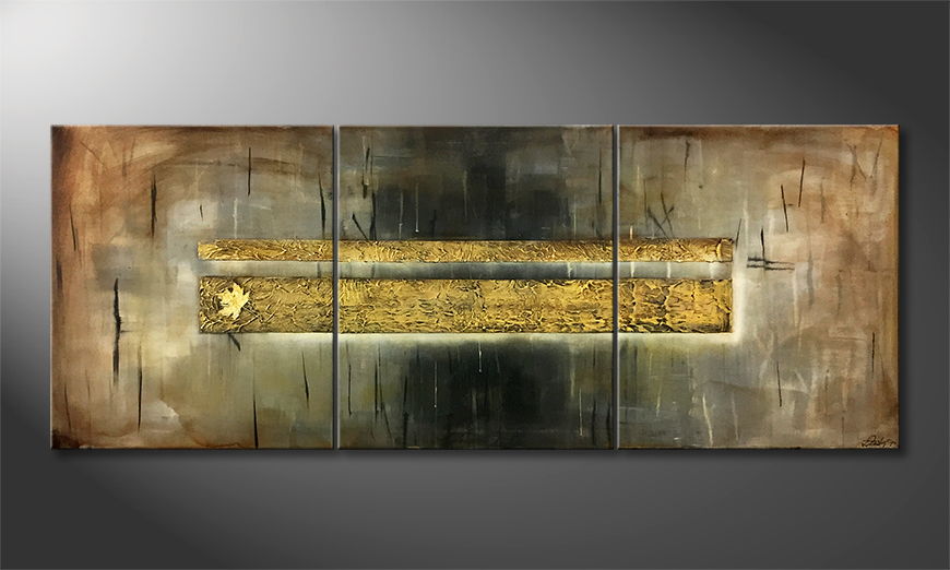 The exclusive painting Golden Leaf 180x70cm