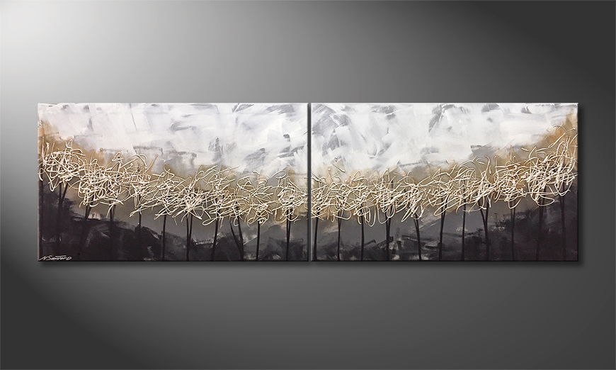 The exclusive painting Silver Trees 200x60cm